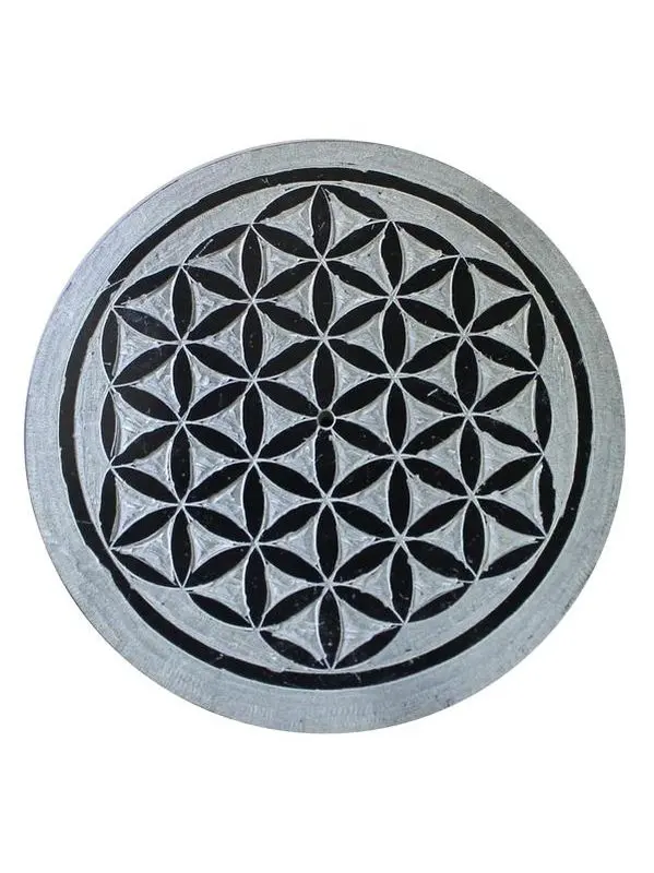 Coupelle porte encens metal gravé fleur de vie