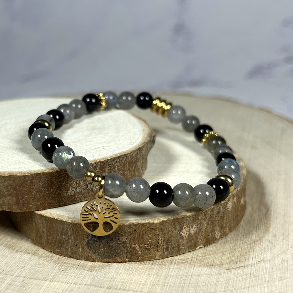 Bracelet protection labradorite tourmaline noire
