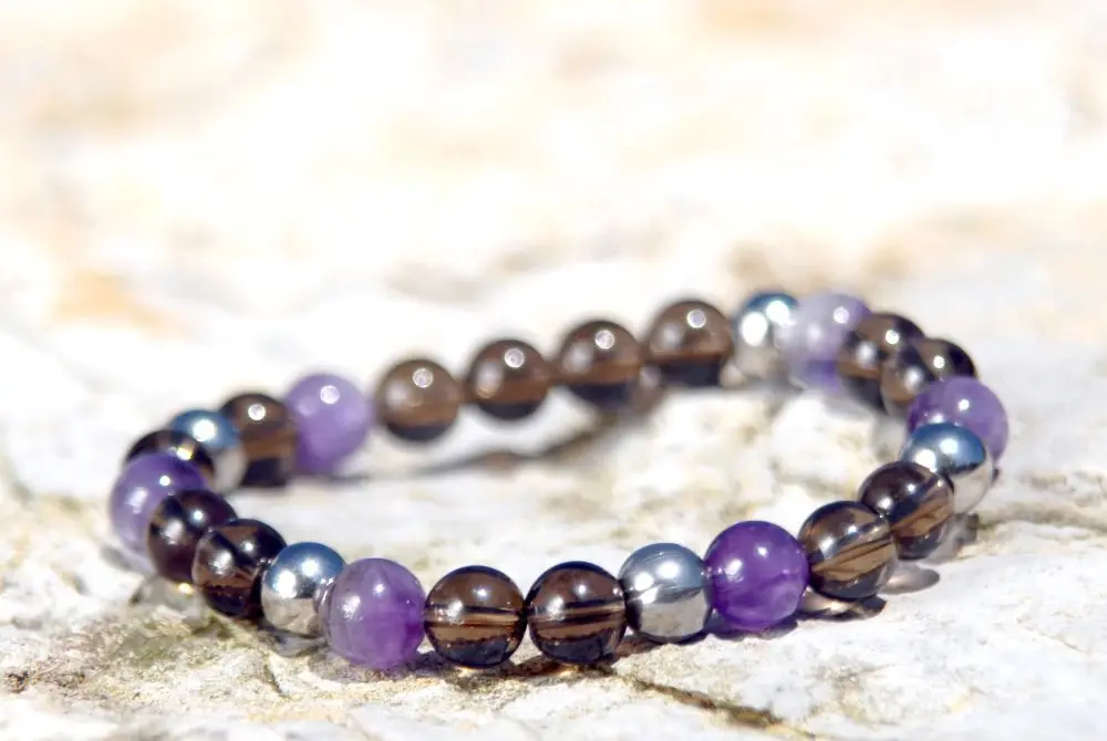 Bracelet addictions : quartz fumé et amethyste