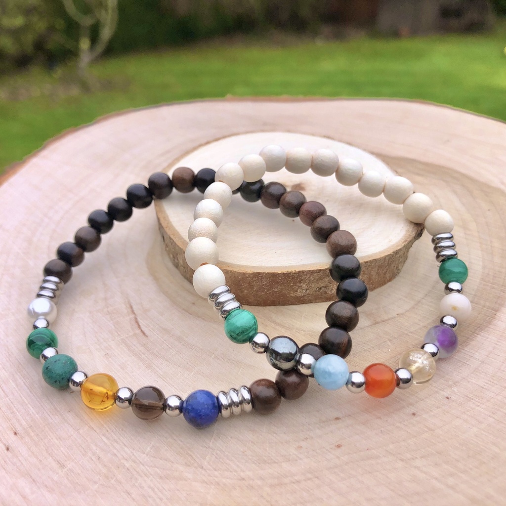 Bracelet chemin de vie couple (Blanc, Elastique, Homme, 6 mm, 13 cm)