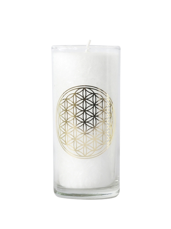 Bougie blanche cire végétale - verre fleur de vie 